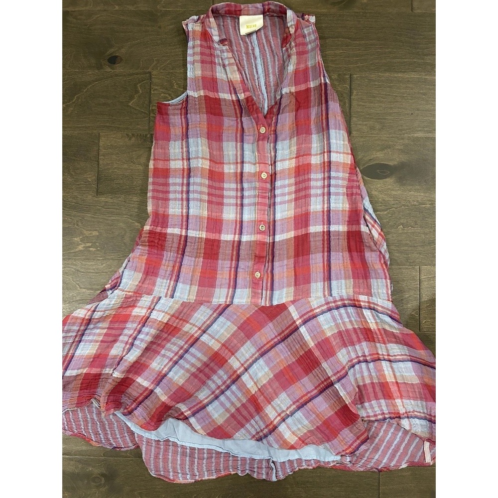Maeve Anthropologie Women's Pink/Orange Plaid Sleeveless Mini Dress M